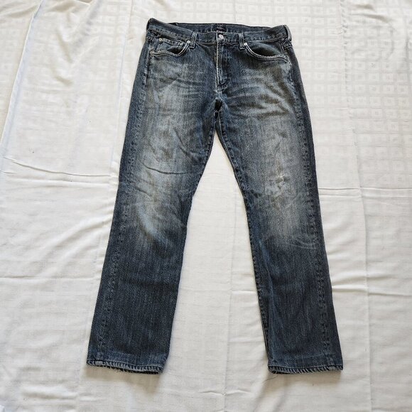 Citizens Of Humanity Gage Jeans Mens 34x29 Blue Denim Straight Distressed Fade - Picture 1 of 6